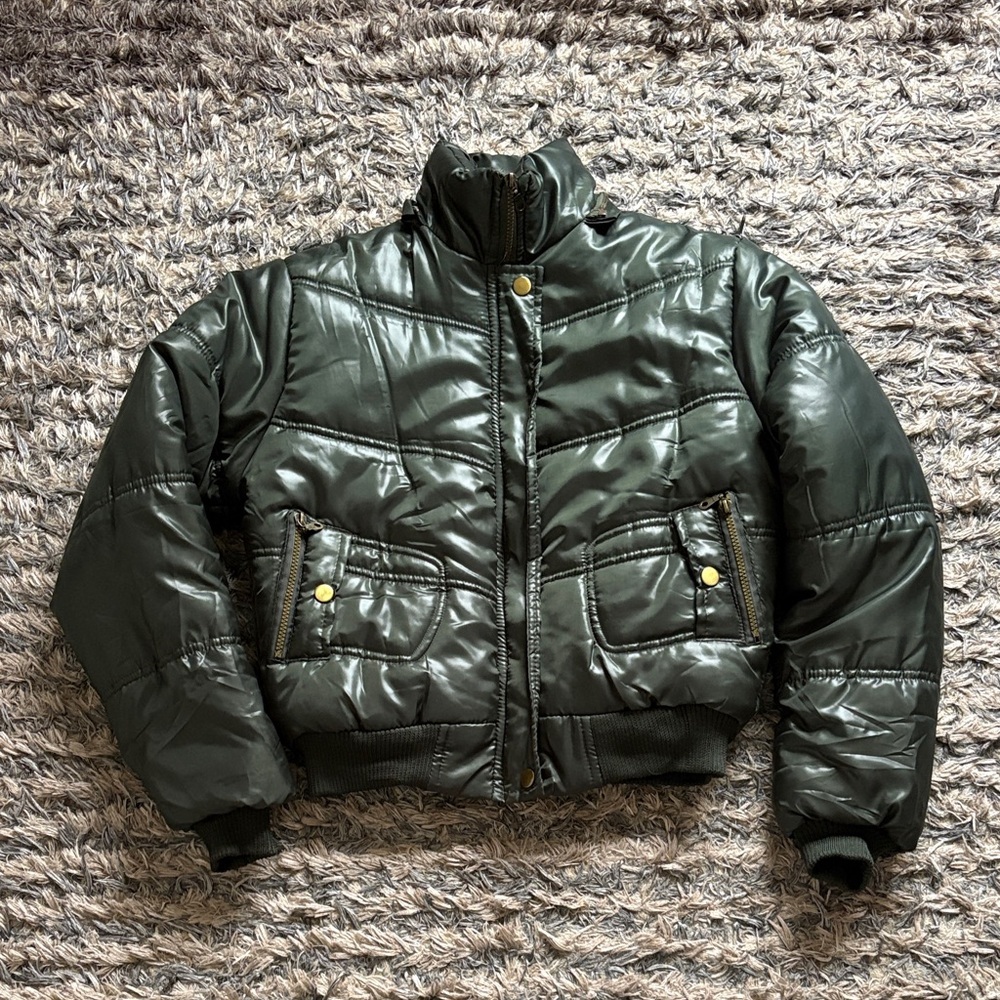 Everyday Trending Dark Green Shining Puffer Jacket, Size S